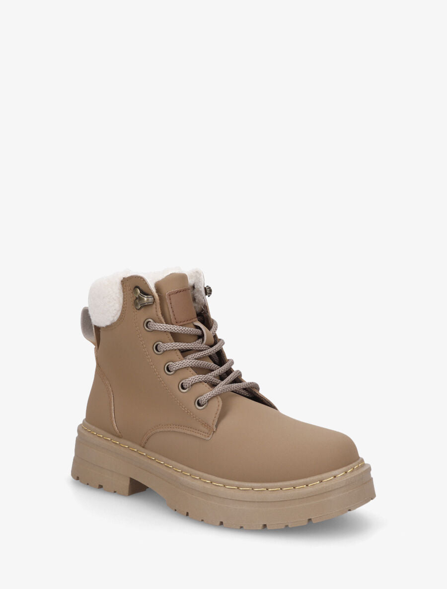 Boots en simili à revers et lacets - Marron - 2