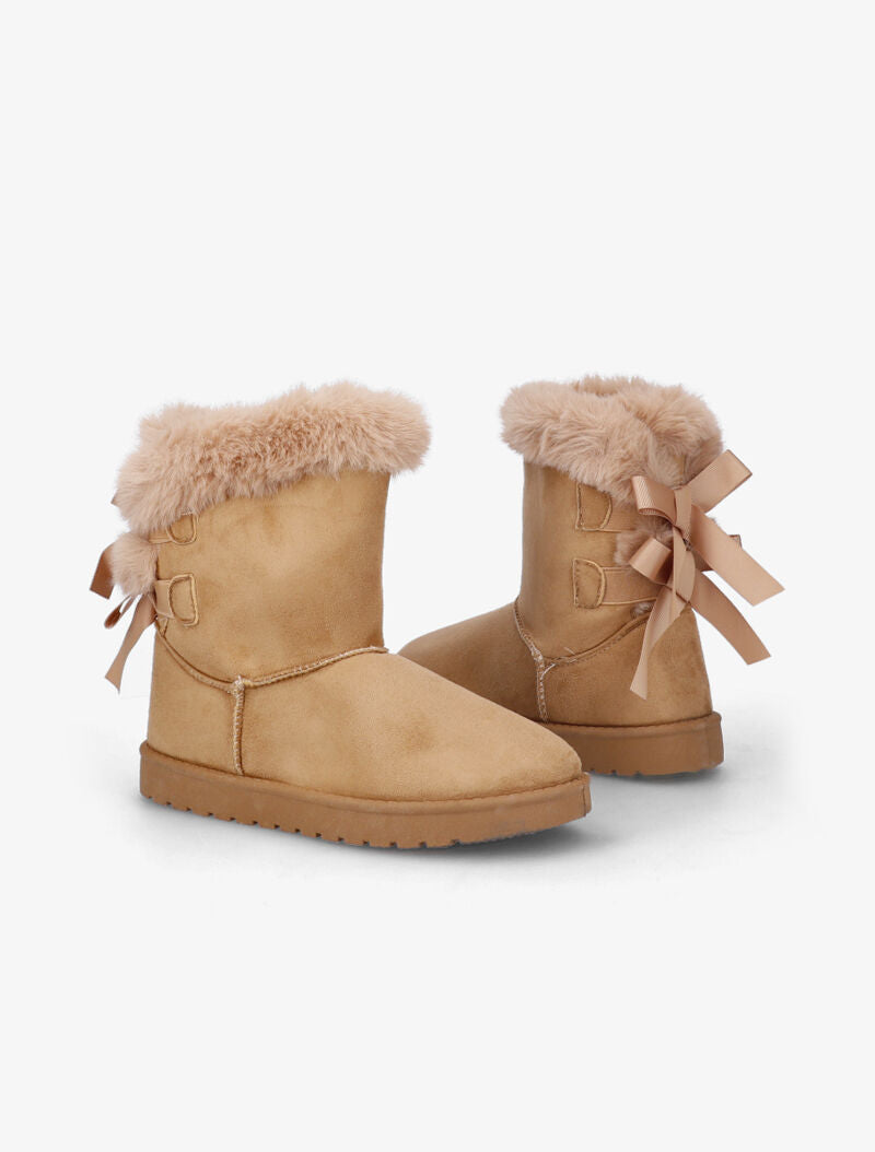 Bottines fourrées à noeuds - Beige - 1
