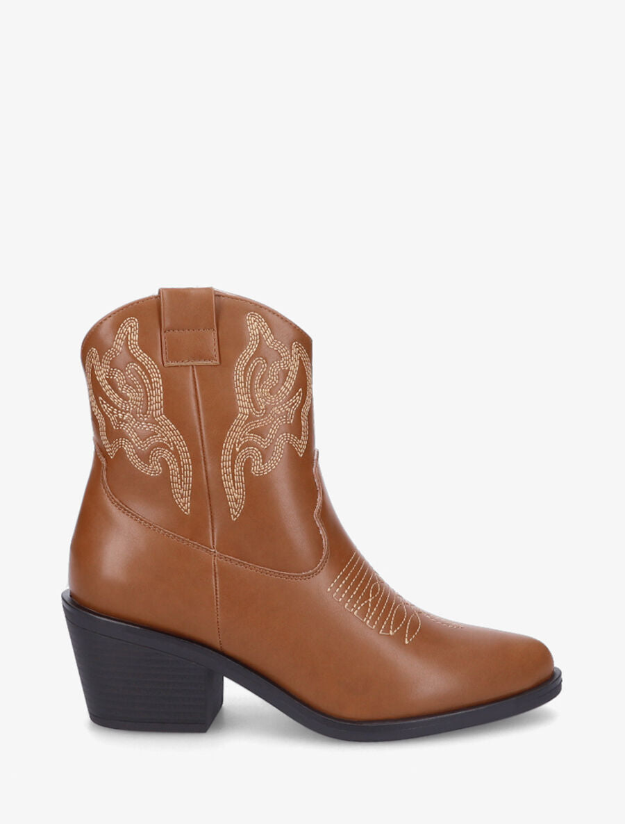 Bottines style santiag en simili - Camel - 5