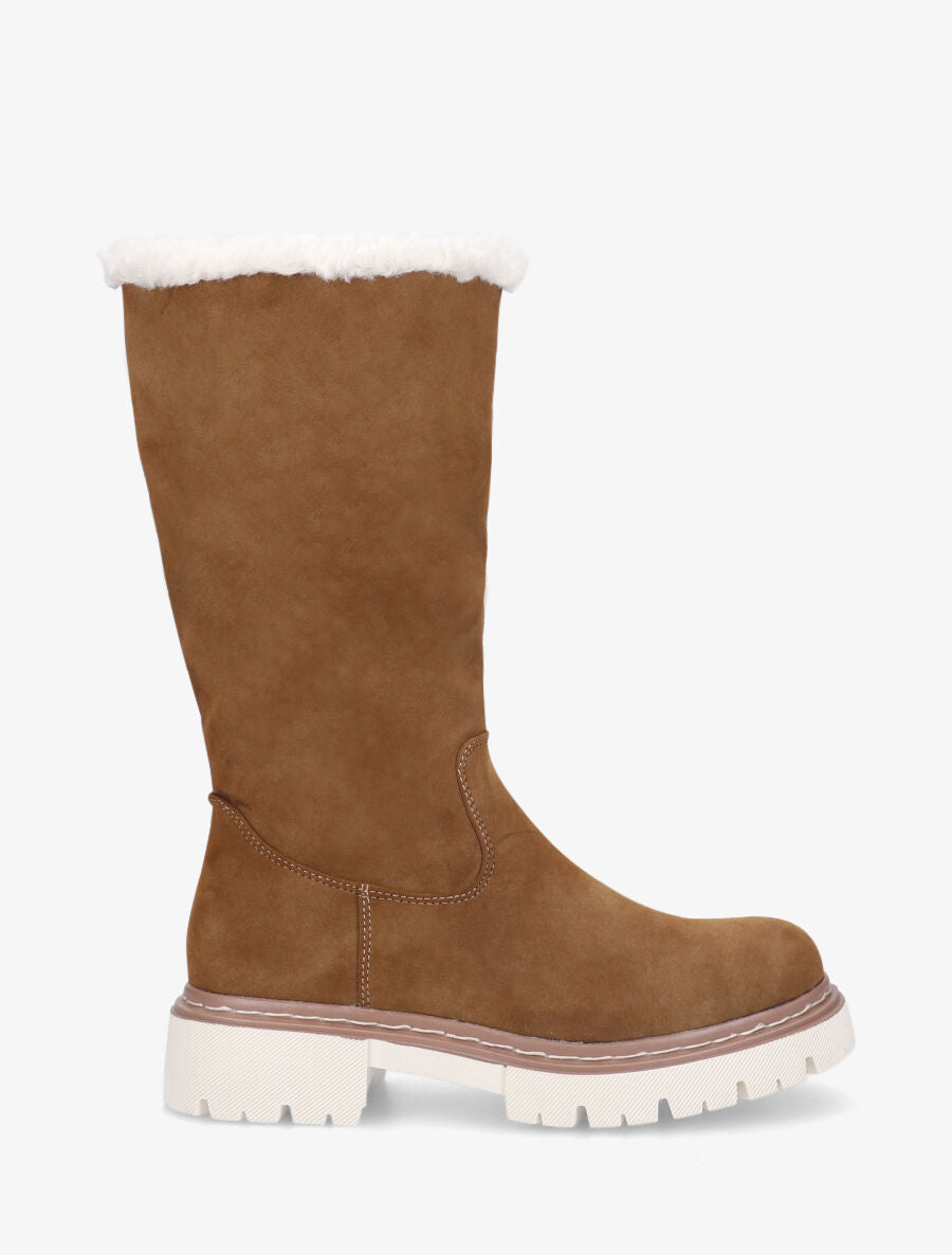 Bottes plates fourrées en suédine - Camel - 5