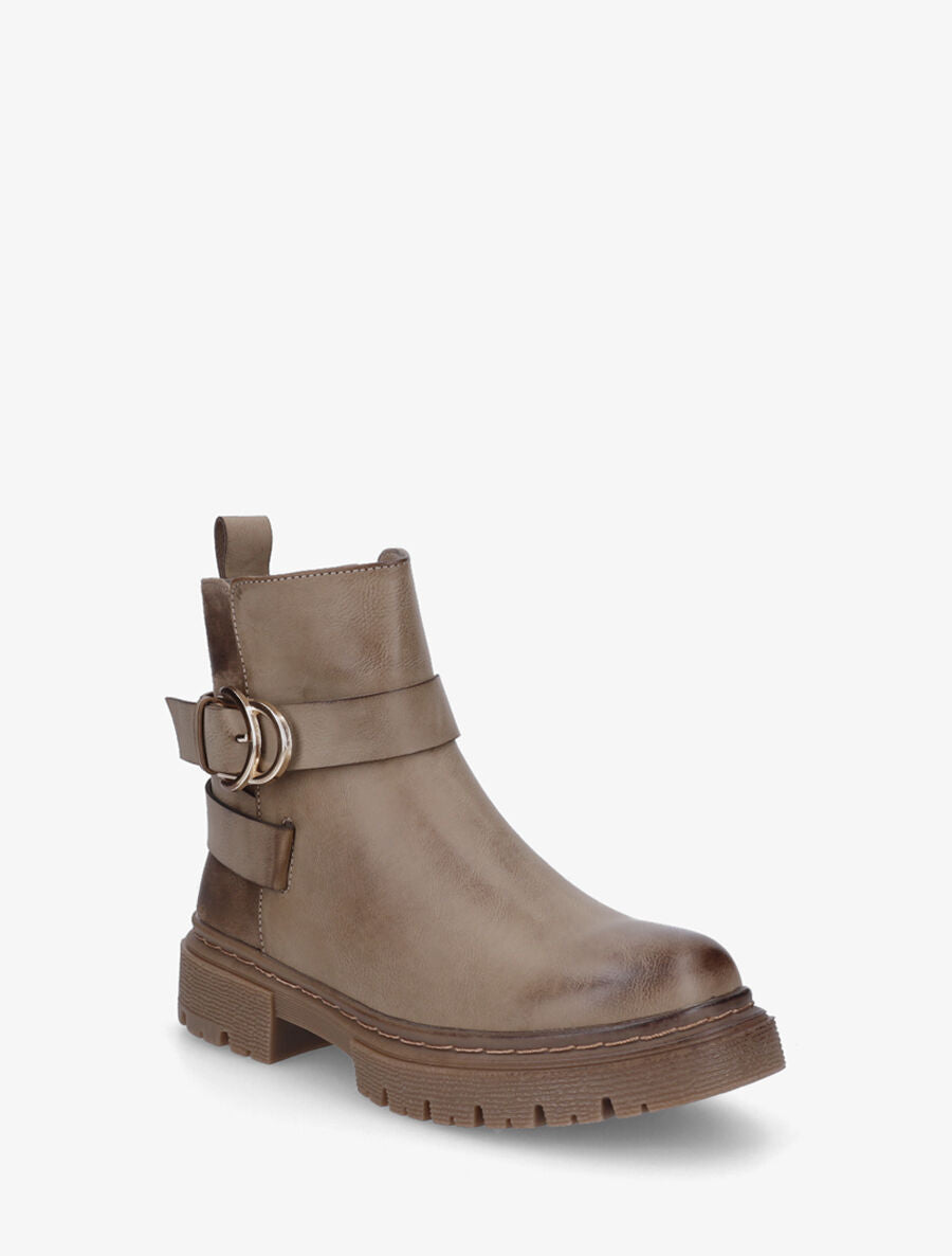 Bottines plates en simili - Taupe - 2
