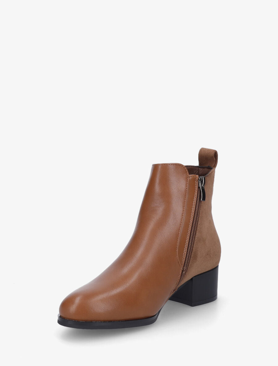 Bottines en simili et suédine - Camel - 3