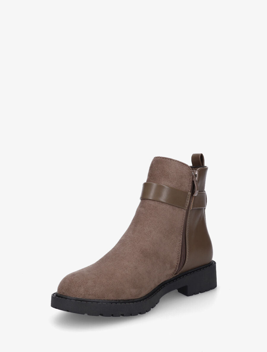 Bottines plates bimatière à semelle crantée - Taupe - 3