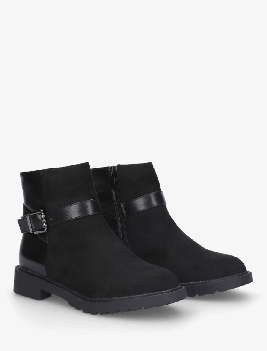 Bottines plates bimatière à boucle - Noir - 4
