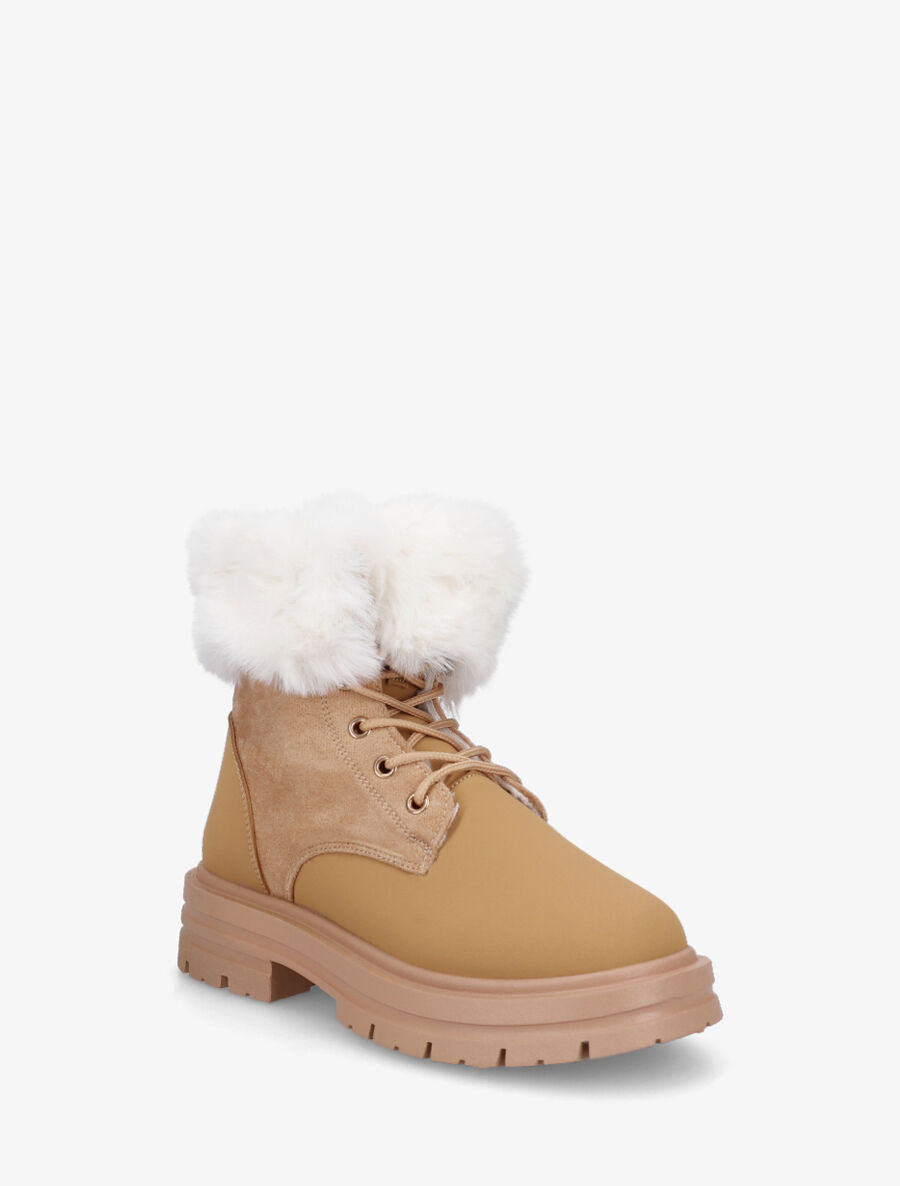 Bottines à lacets fourrées - Camel - 2