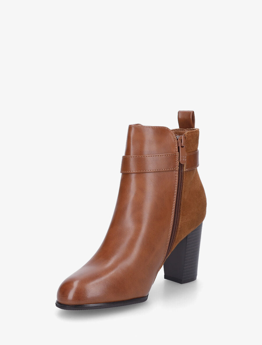 Bottines bimatière à talon - Camel - 4