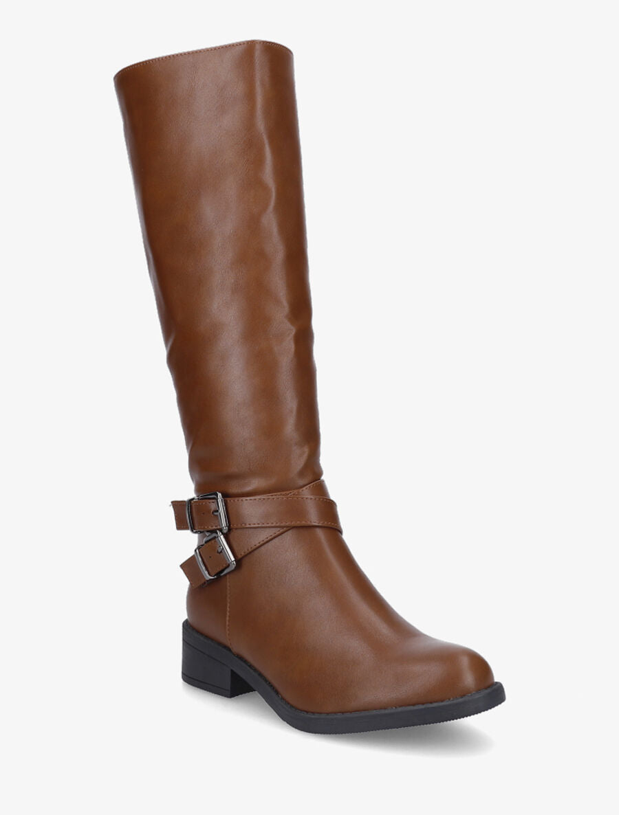 Bottes cavalières plates en simili - Camel - 2
