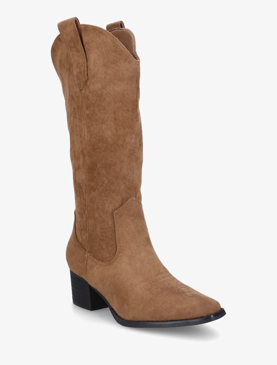 Bottes en suédine style santiags - Camel - 2