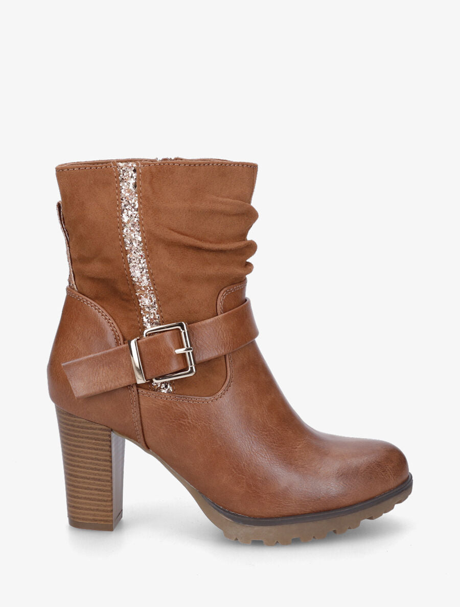 Bottines bi-matière à détail paillettes - Camel - 5