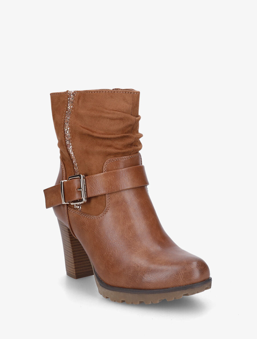 Bottines bi-matière à détail paillettes - Camel - 2
