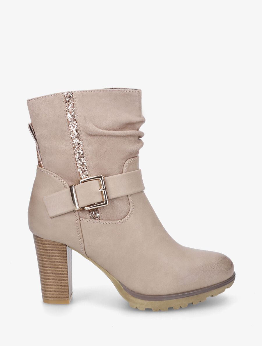 Bottines bi-matière à détail paillettes - Taupe - 5