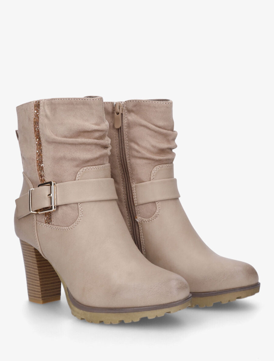 Bottines bi-matière à détail paillettes - Taupe - 4