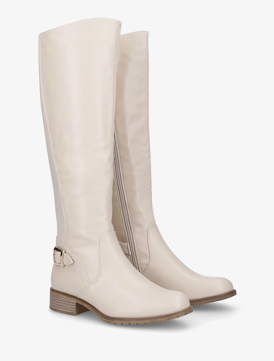 Bottes plates en simili - Beige - 4