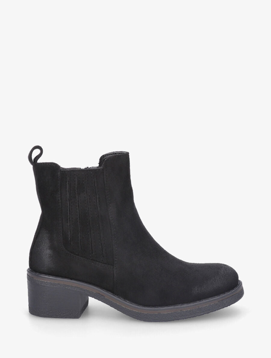 Bottines élastiquées unies en suédine - Noir - 1