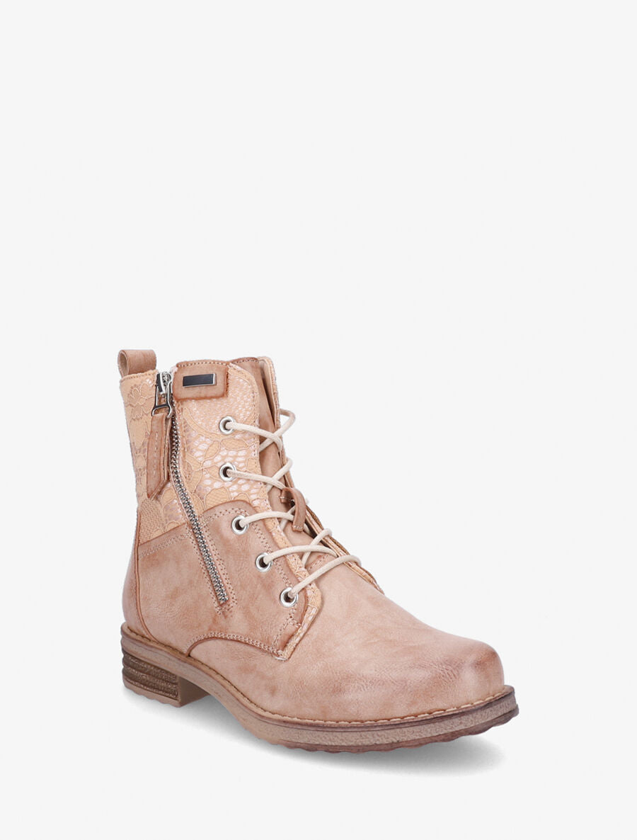 Bottines à lacets et dentelle - Camel - 2
