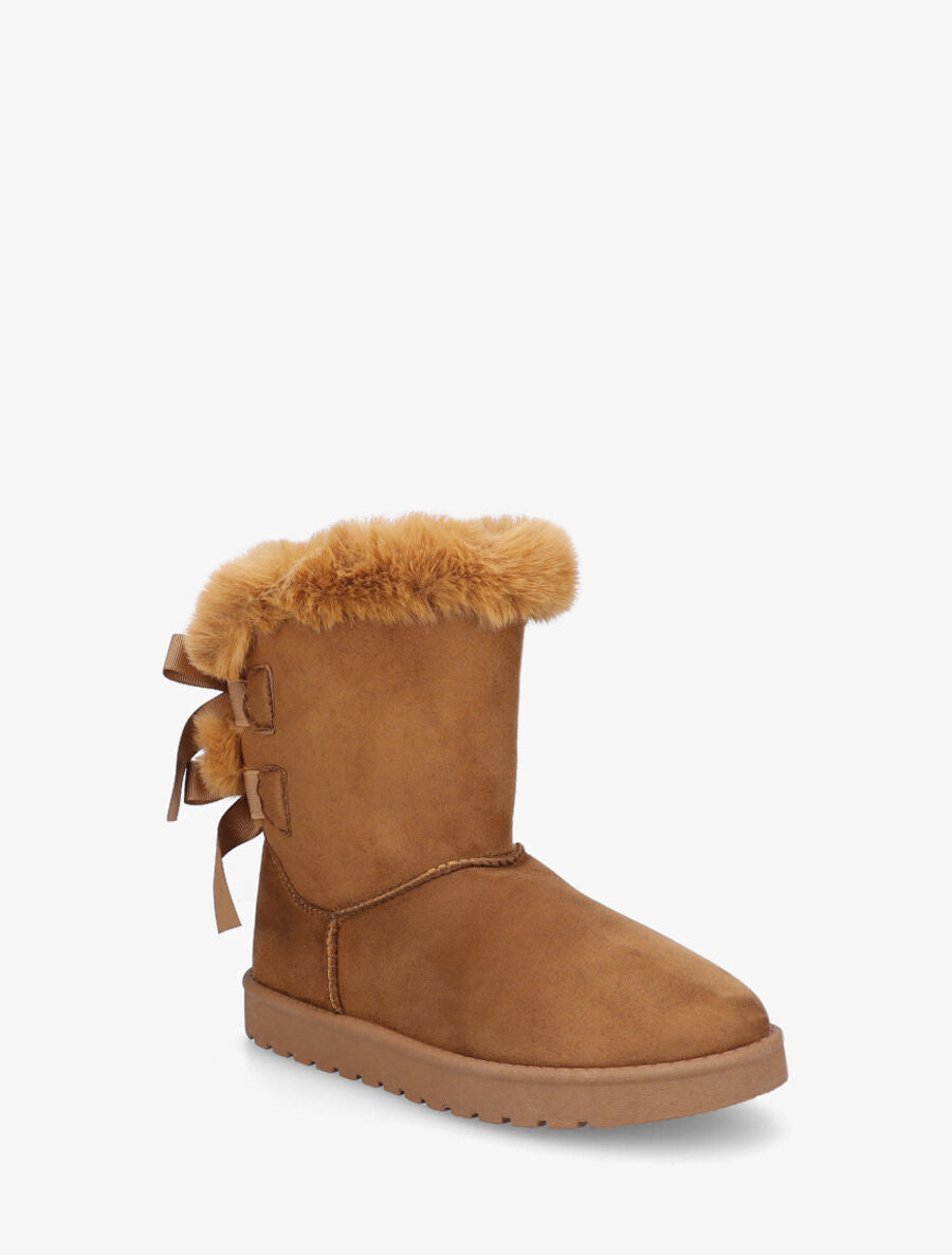 Bottines montantes fourrées à noeud - Camel - 2