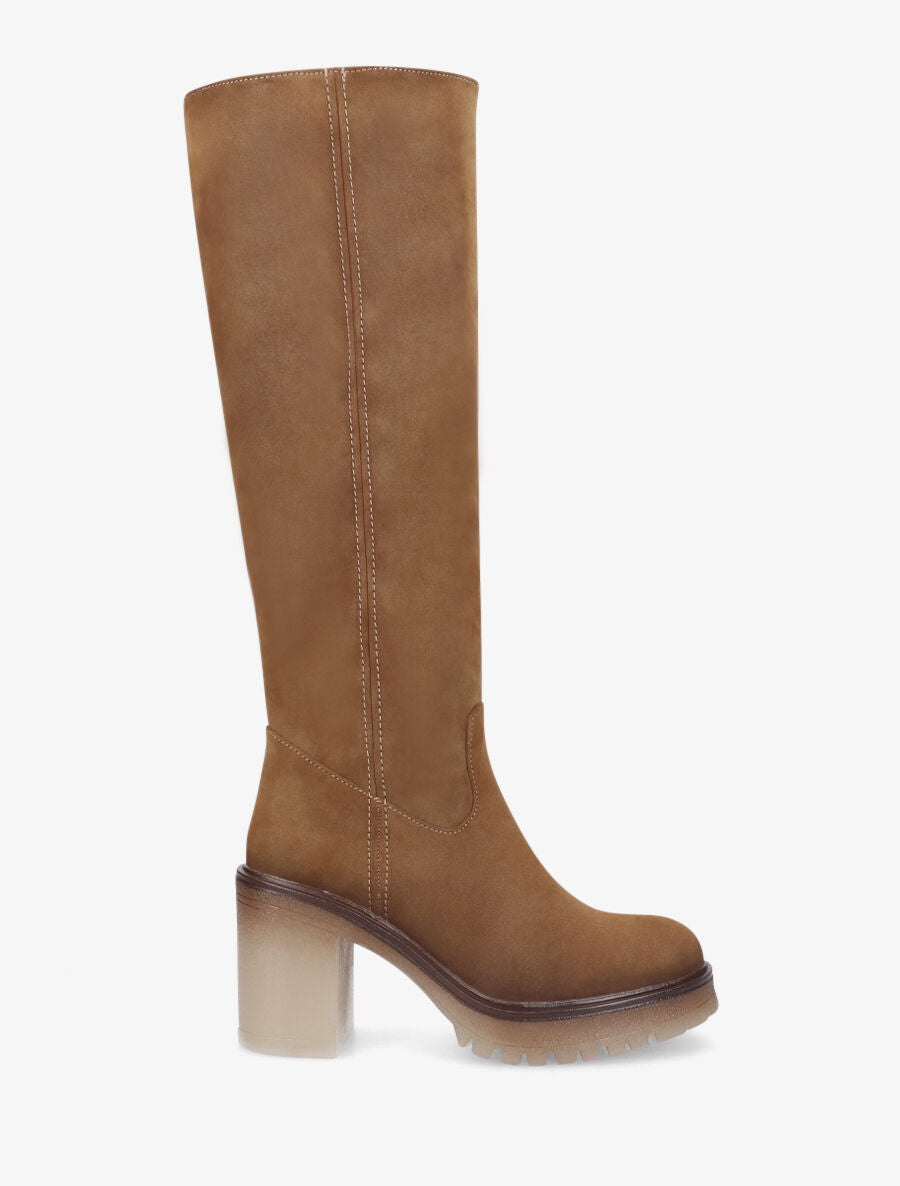 Bottes à talon haut effet daim - Camel - 1