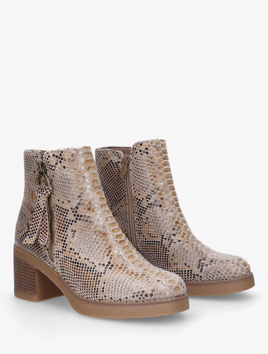 Bottines effet python à zip - Beige - 4