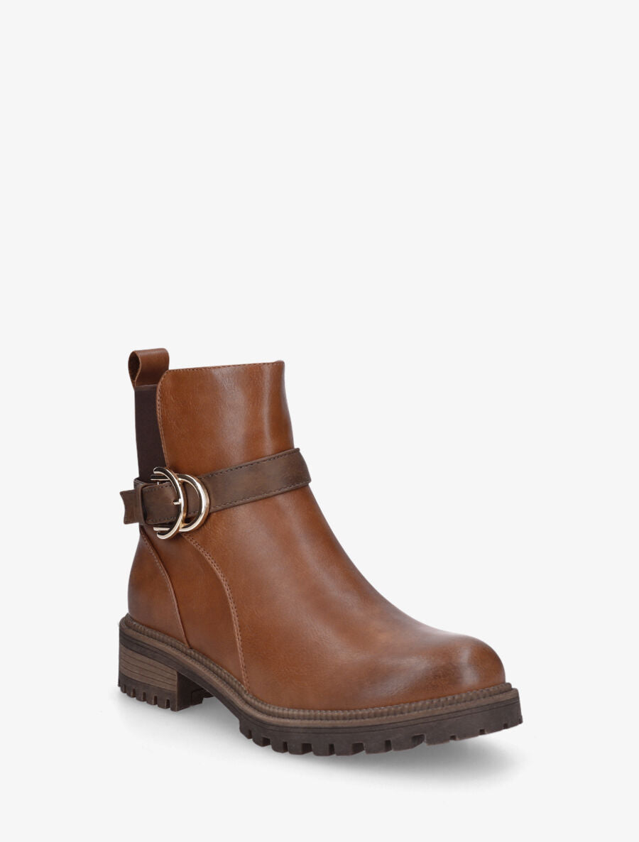 Bottines en simili à boucle - Camel - 2