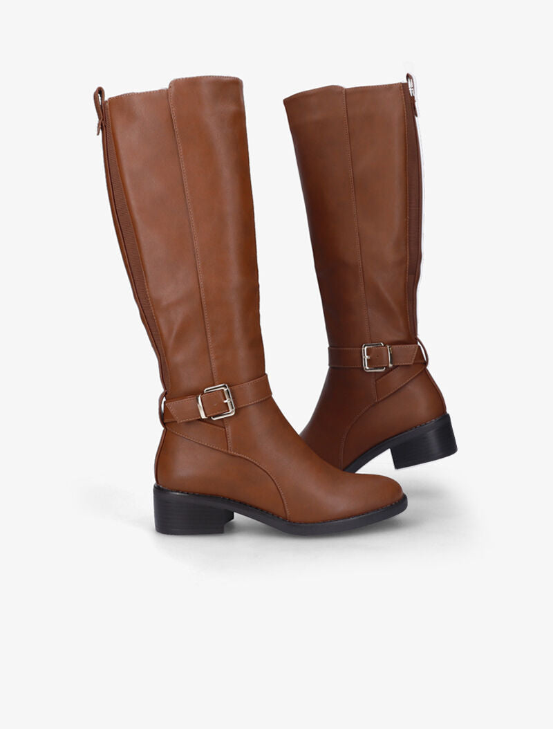 Bottes à bride à boucle dorée - Camel - 5
