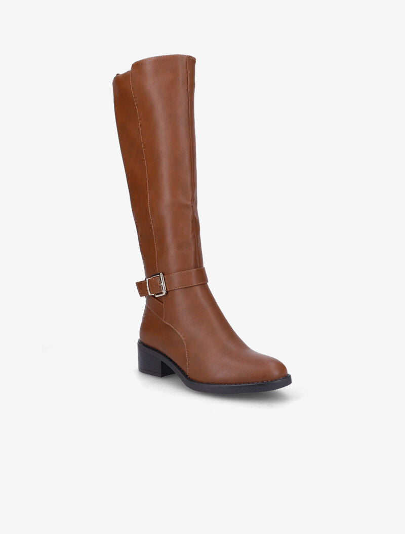 Bottes à bride à boucle dorée - Camel - 3
