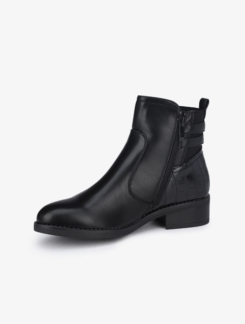 Bottines à sangles et imprimé croco - Noir - 3