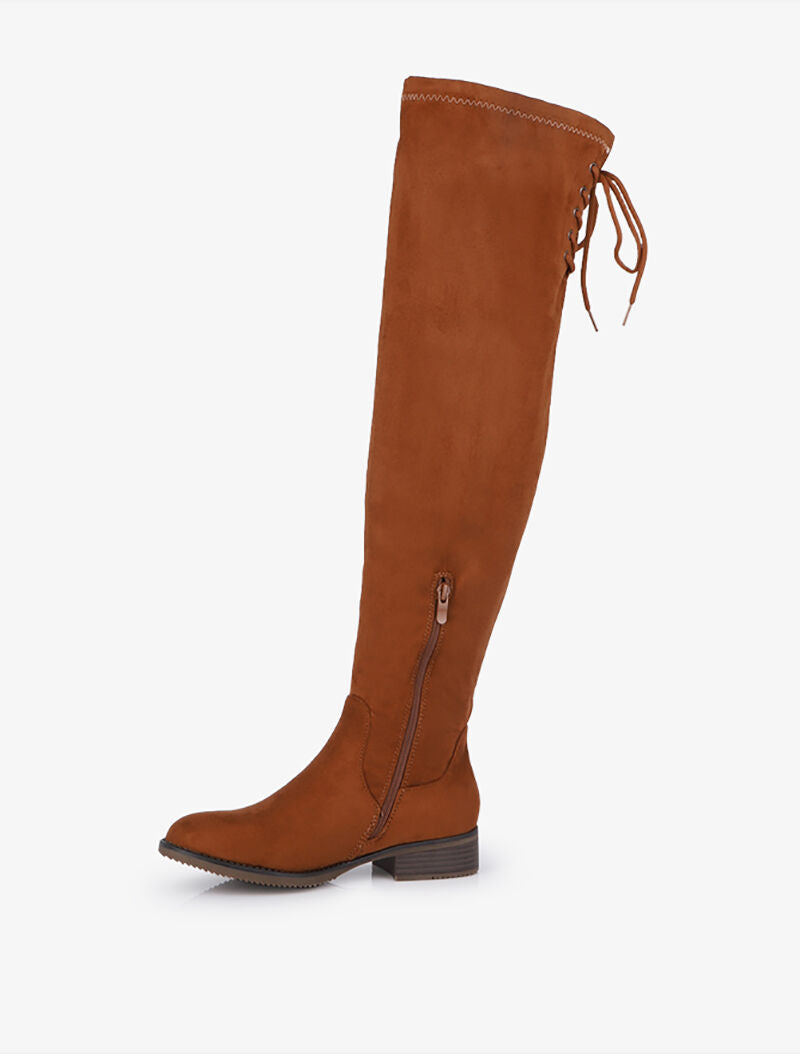 Cuissardes en suédine à liens de serrage style corset - Camel - 3