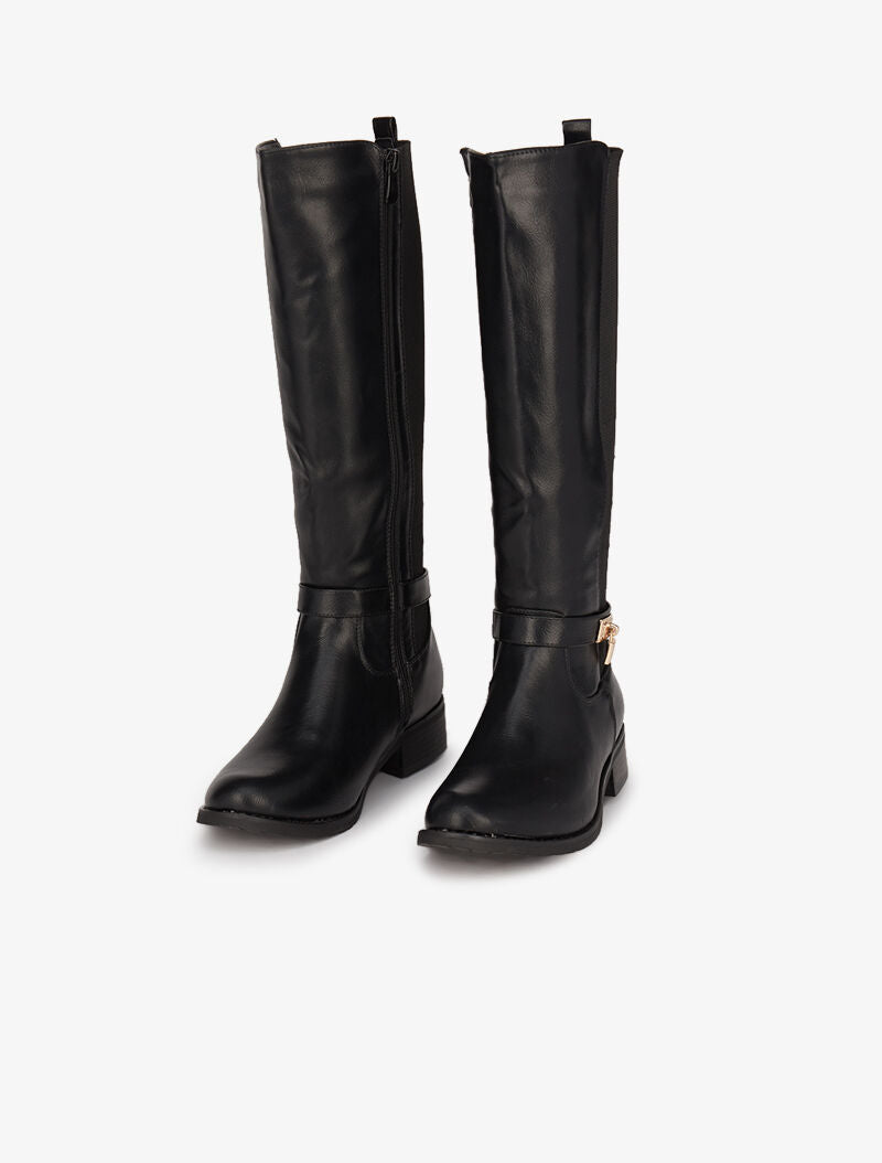 Bottes cavalières élastiquées à détail cadenas - Noir - 4
