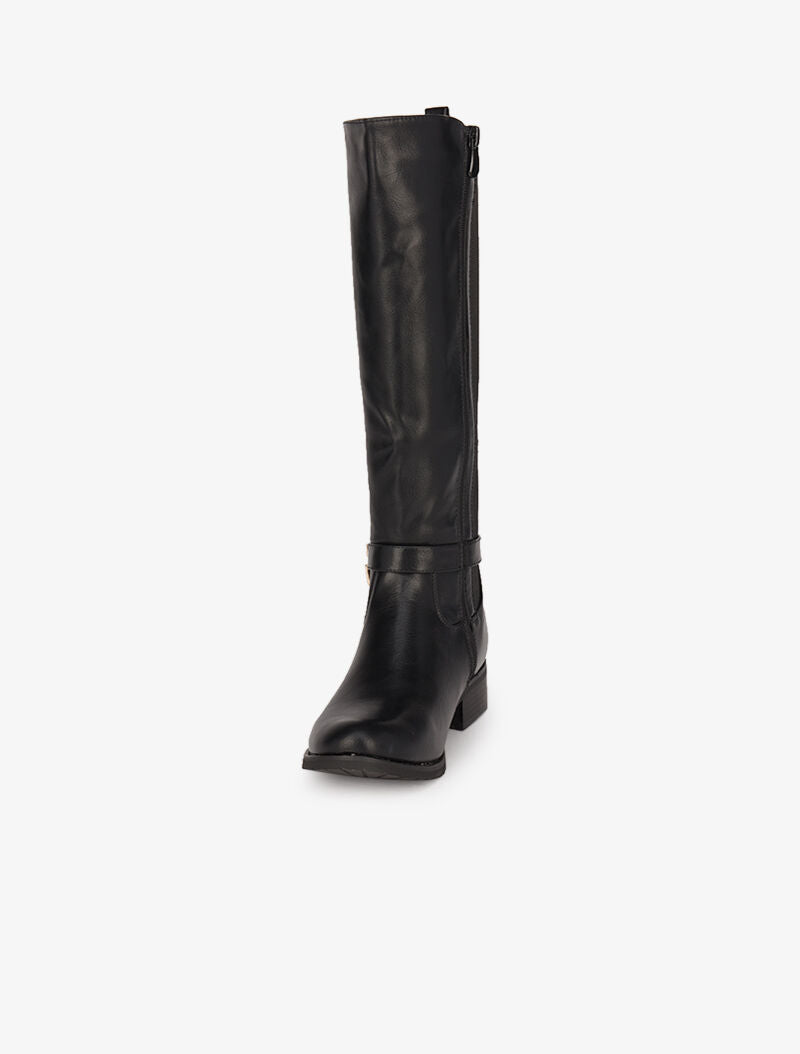 Bottes cavalières élastiquées à détail cadenas - Noir - 3