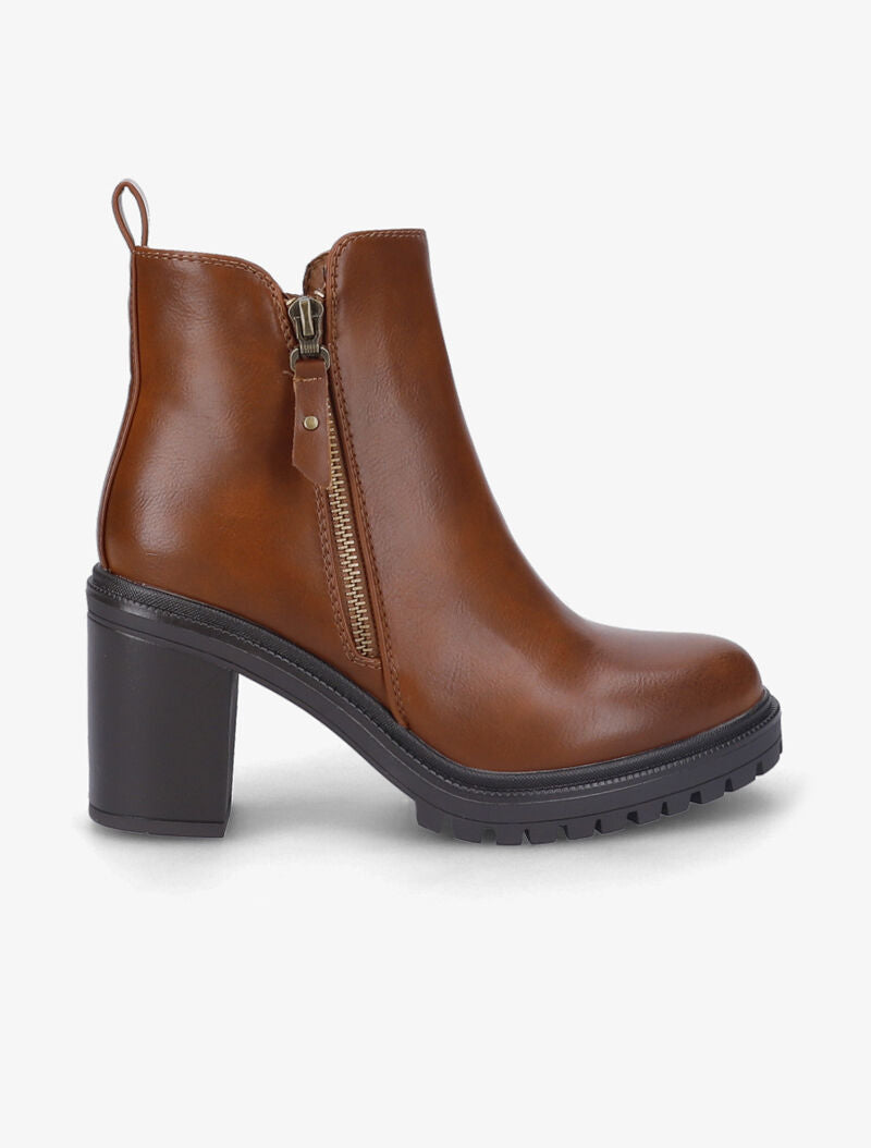 Bottines à talon haut carré - Camel - 2