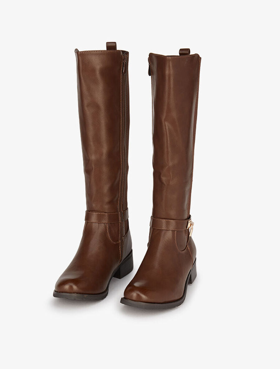 Bottes cavalières élastiquées à détail cadenas - Marron - 4