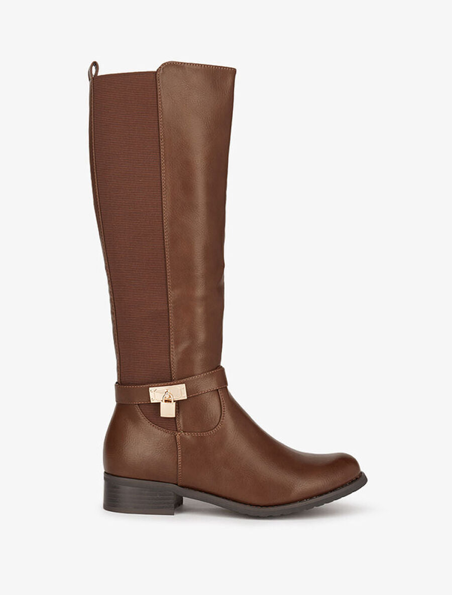 Bottes cavalières élastiquées à détail cadenas - Marron - 1