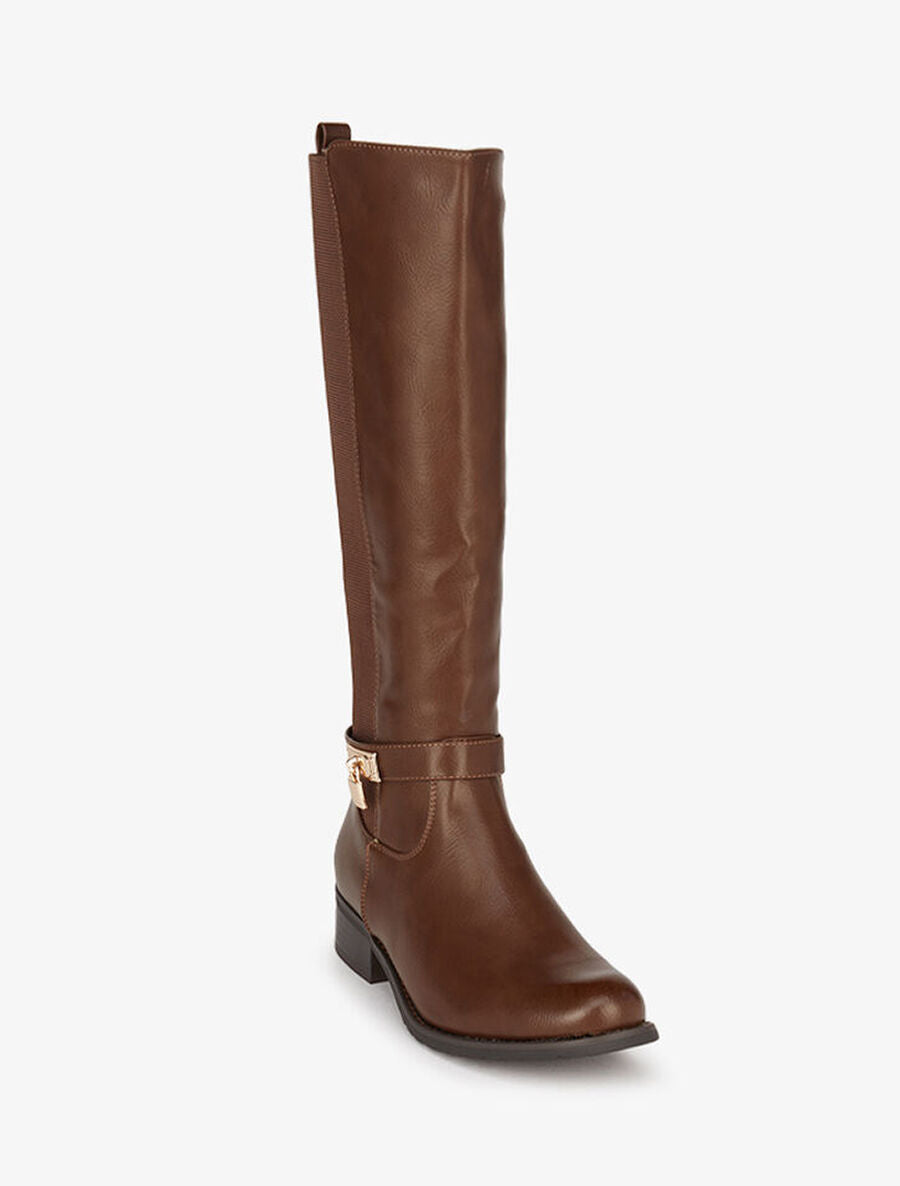 Bottes cavalières élastiquées à détail cadenas - Marron - 2