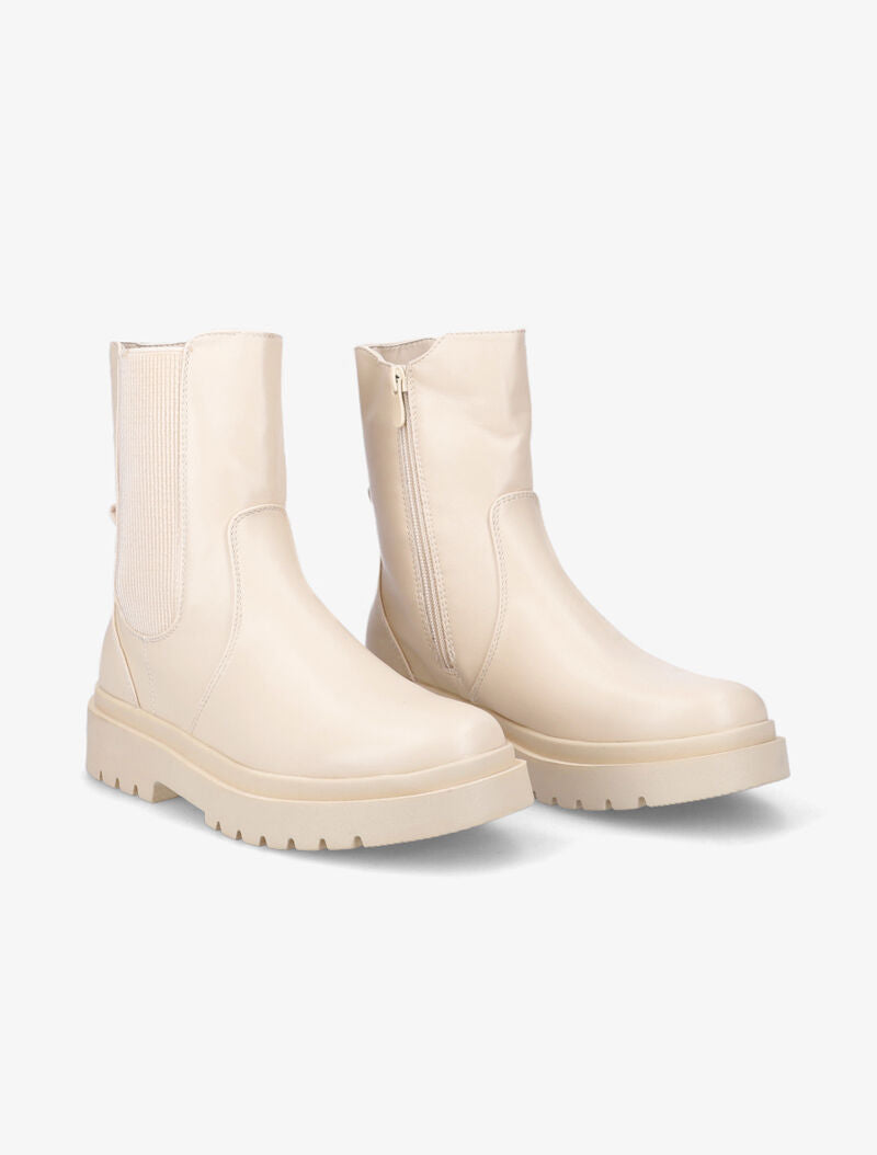 Bottines unies à ganse élastiquée côtelée - Beige - 5