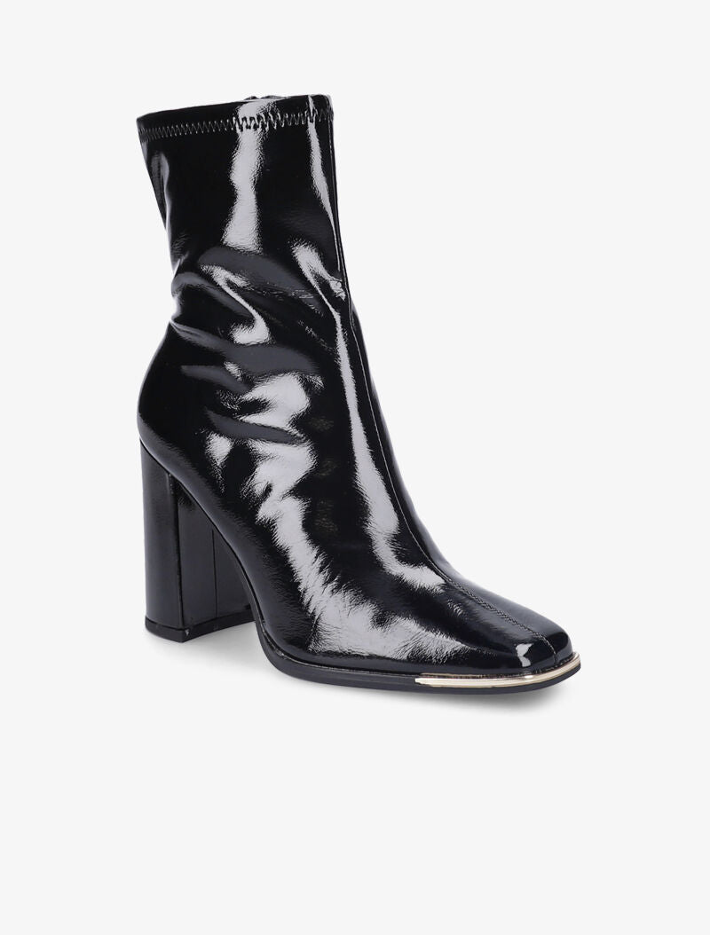 Bottines effet vinyle à talon - Noir - 3
