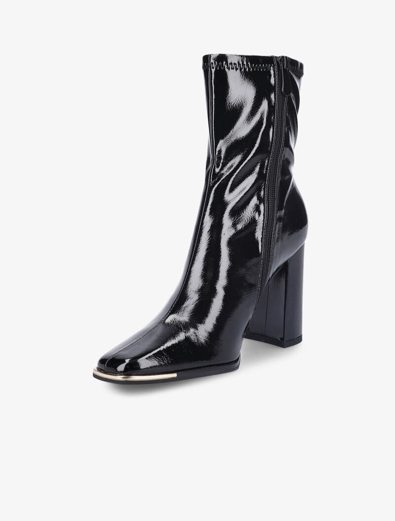 Bottines effet vinyle à talon - Noir - 4