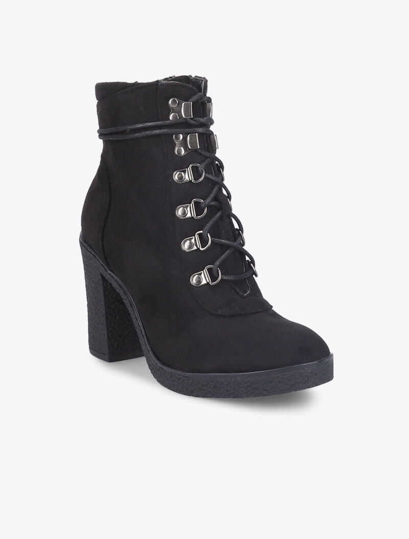Bottines à talon effet nubuck - Noir - 5