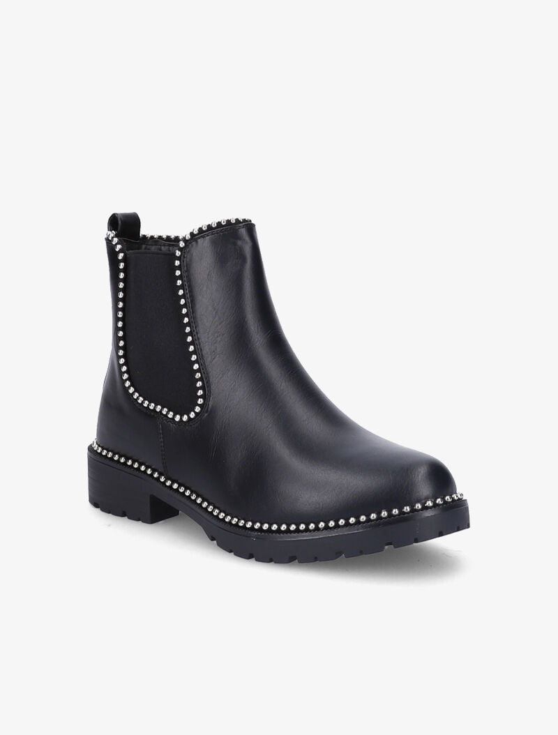 Bottines à bords à clous argentés - Noir - 3