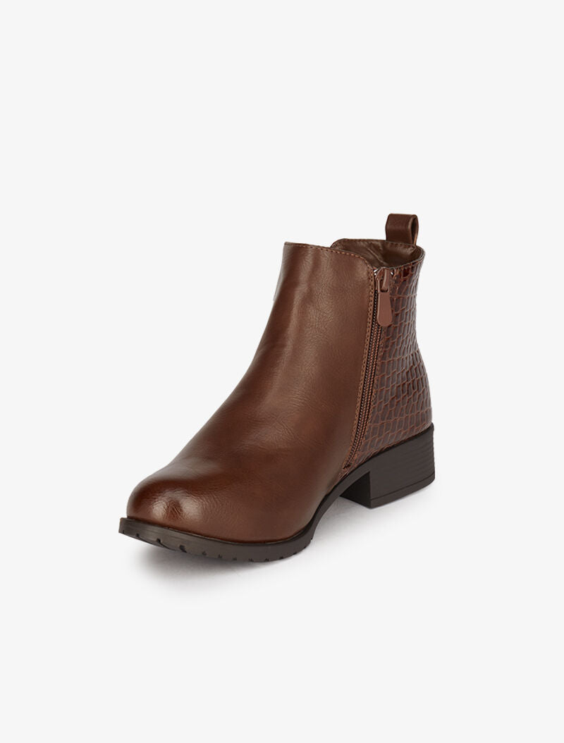 Bottines en simili et croco vernis - Camel - 4
