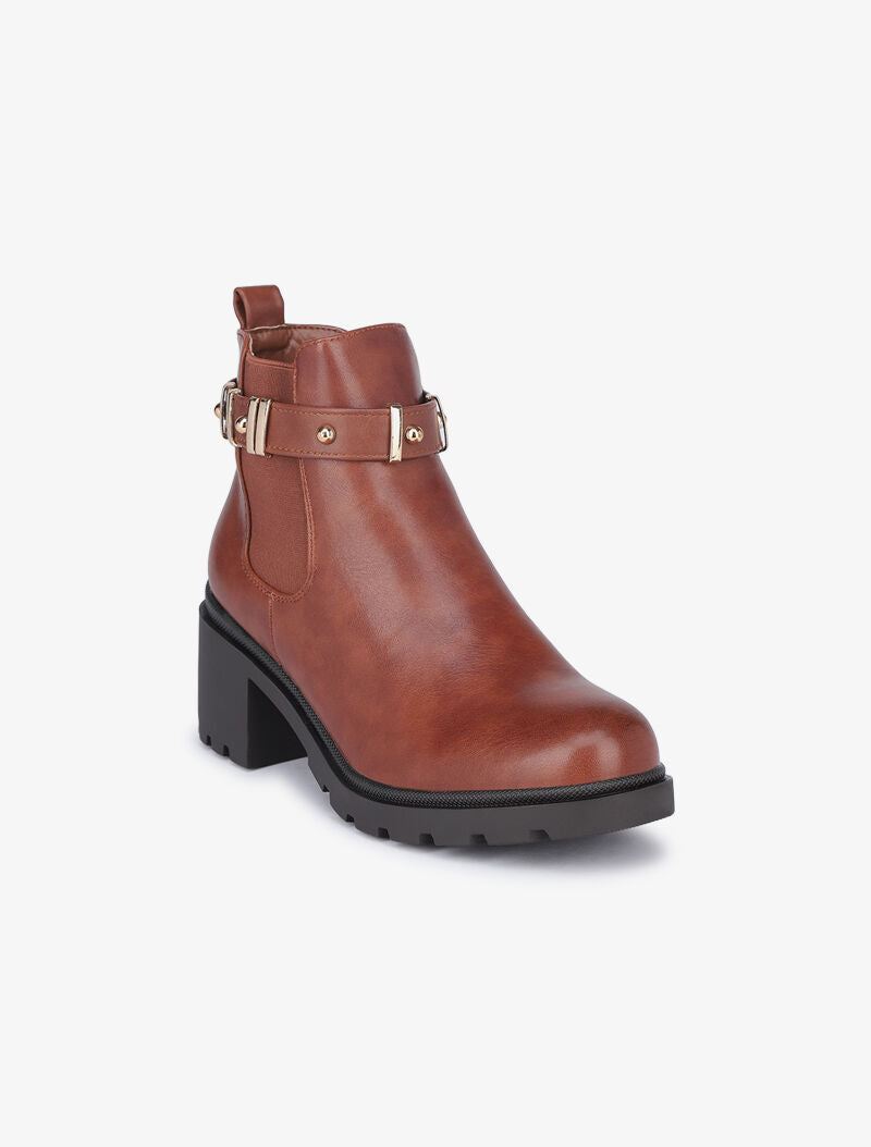 Bottines casual à bride décorative - Camel - 3
