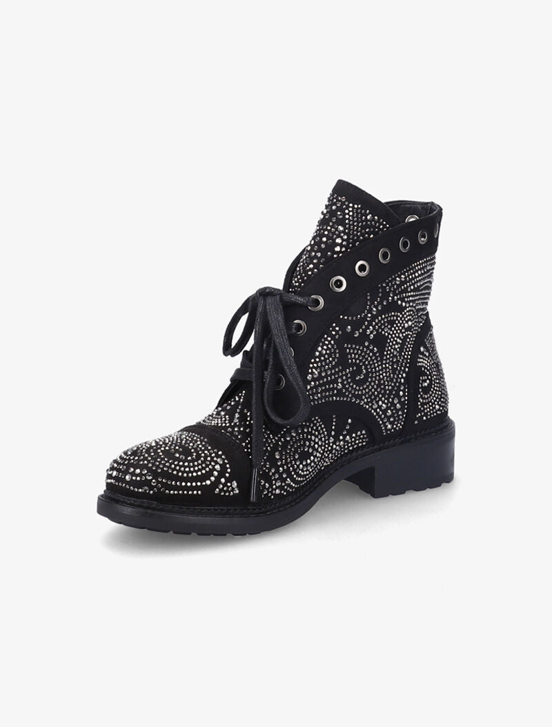 Bottines à lacets à strass - Noir - 4