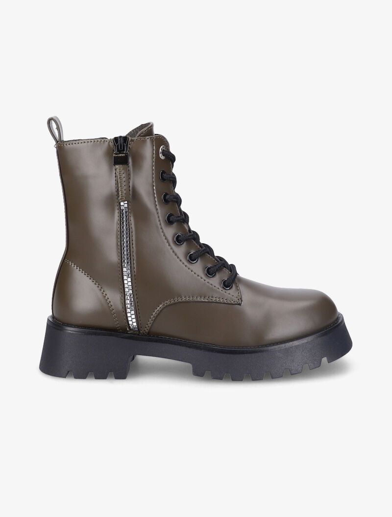 Bottines à zip décoratif stylisé - Kaki - 1