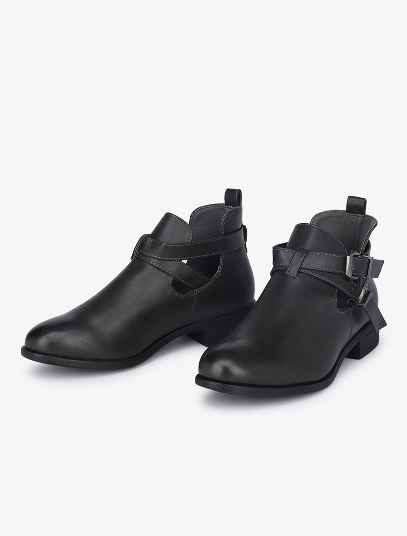 Low boots à sangles et découpes - Anthracite - 2