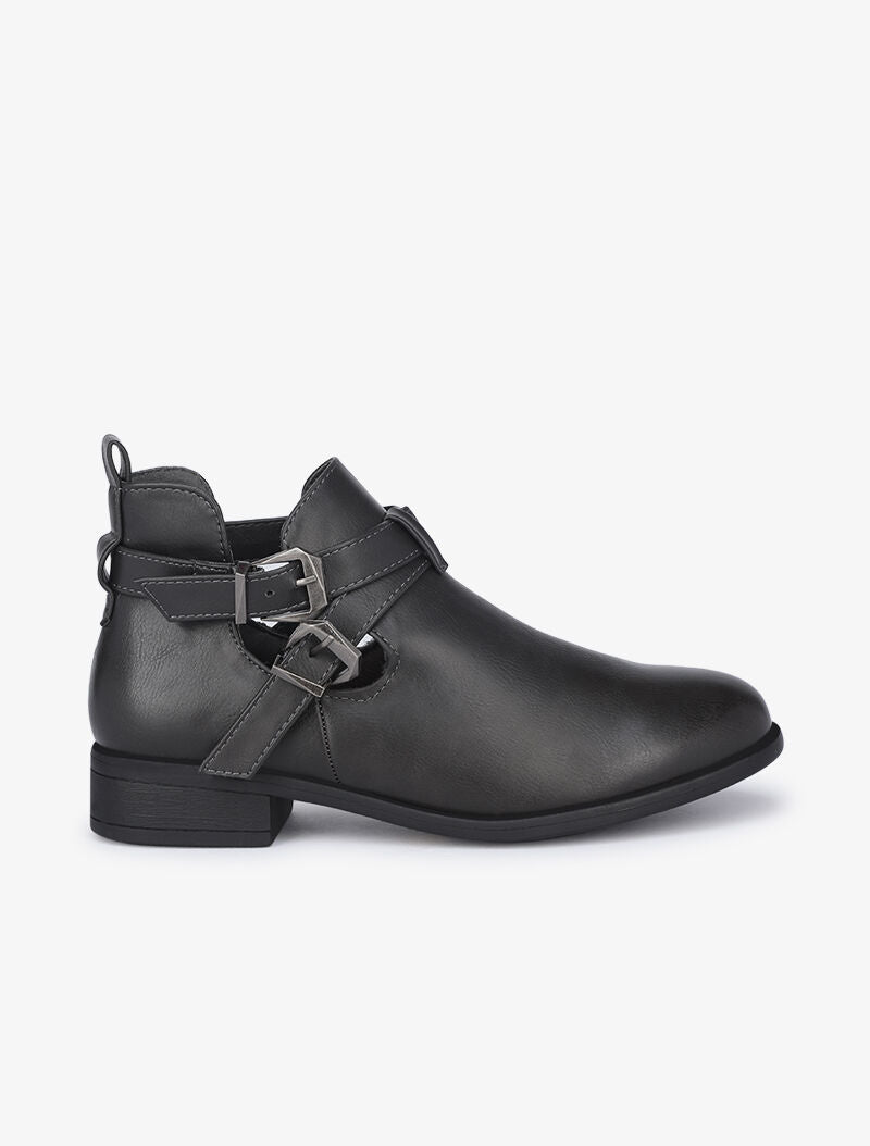Low boots à sangles et découpes - Anthracite - 1