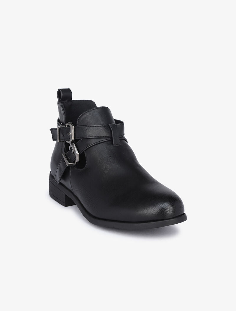 Low boots à sangles et découpes - Noir - 3