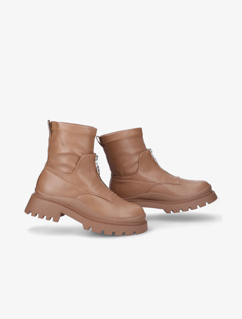 Bottines en simili à zip - Camel - 1