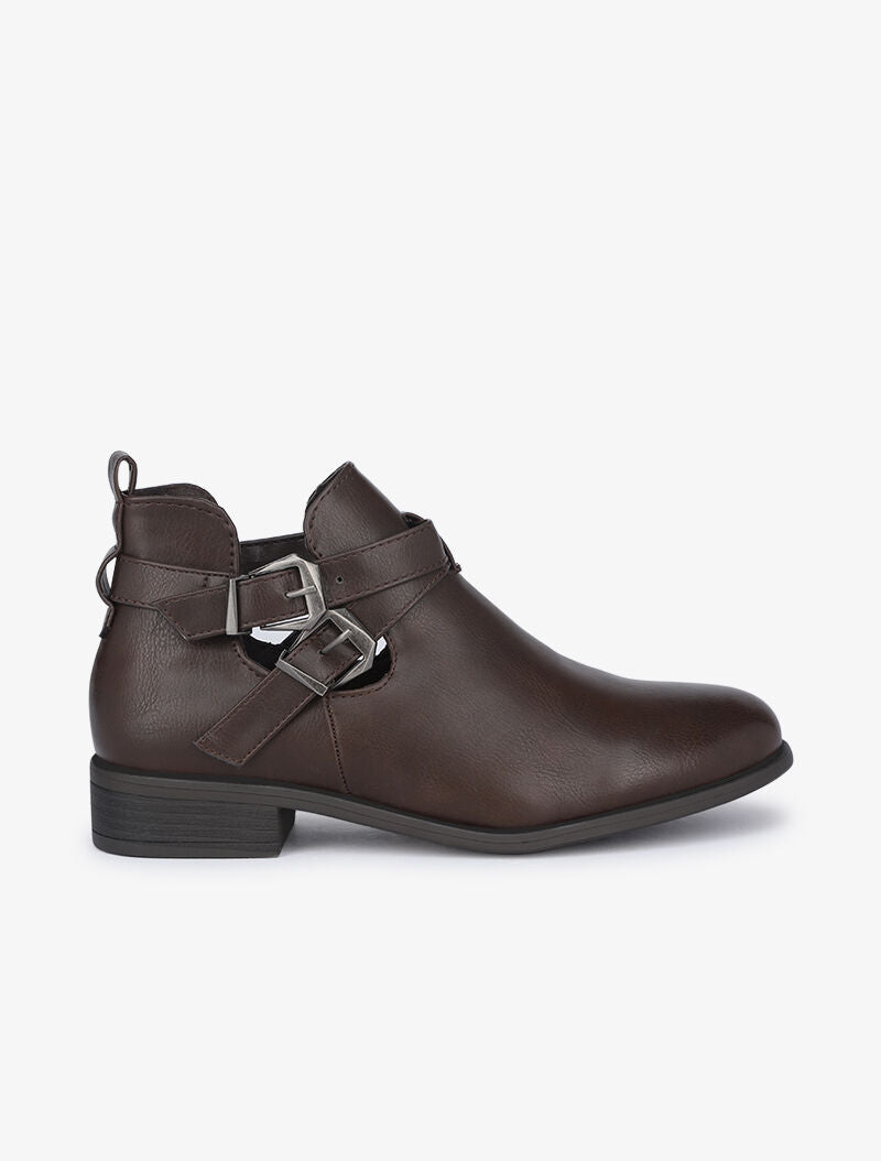 Low boots à sangles et découpes - Marron - 1