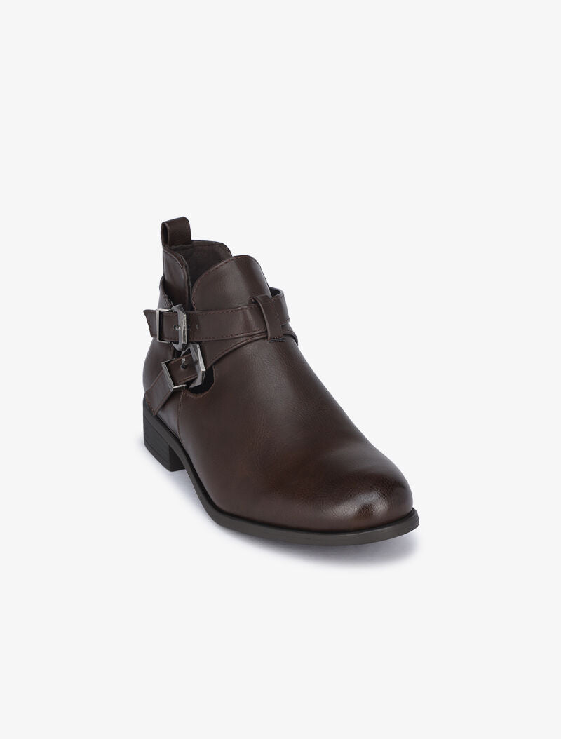 Low boots à sangles et découpes - Marron - 3