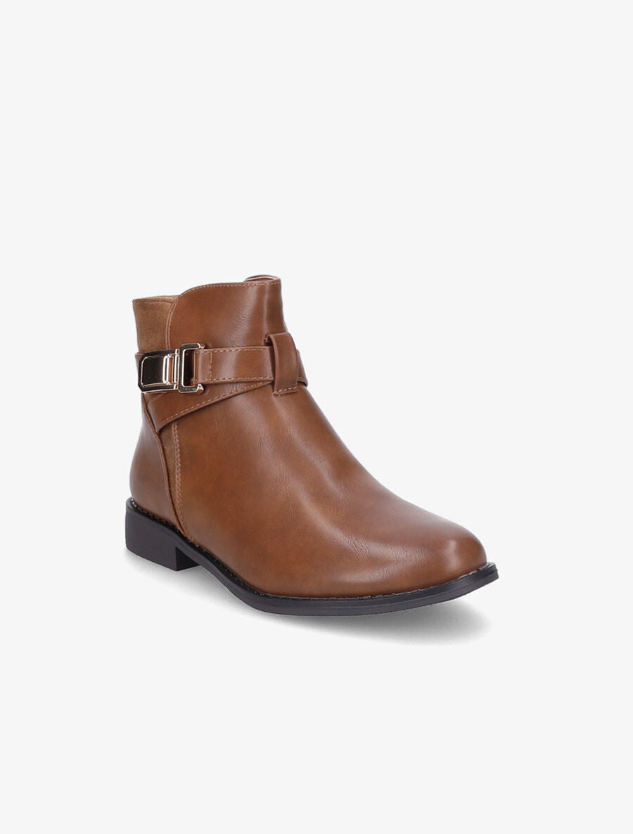 Bottines bimatière à détail suédé - Camel - 3