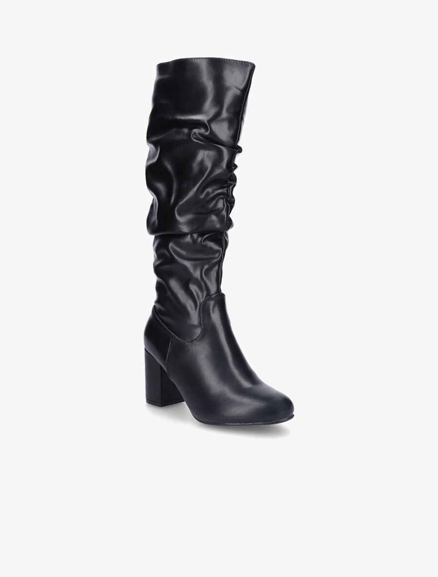 Bottes en simili à effet plissé - Noir - 2